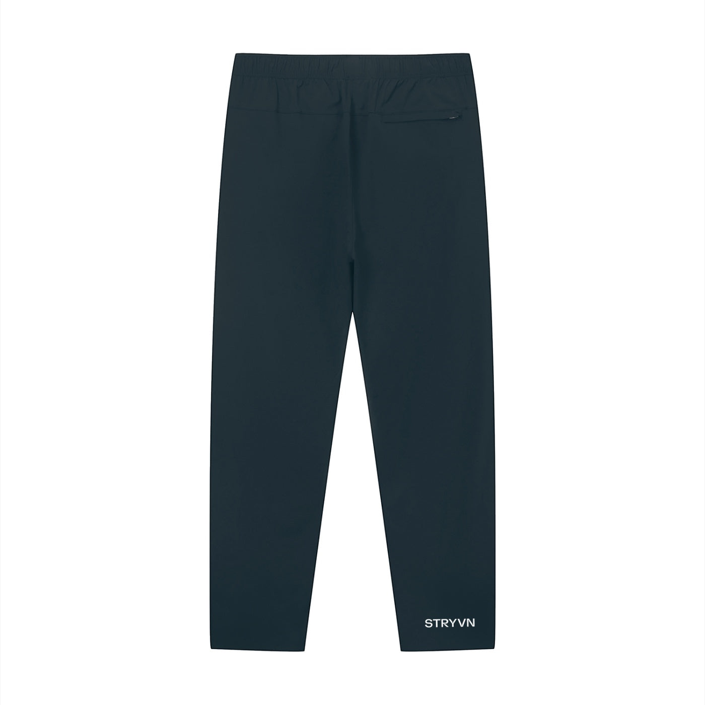 Stryvn unisex performance track pants in dark navy blue, featuring an athletic fit and lightweight feel.