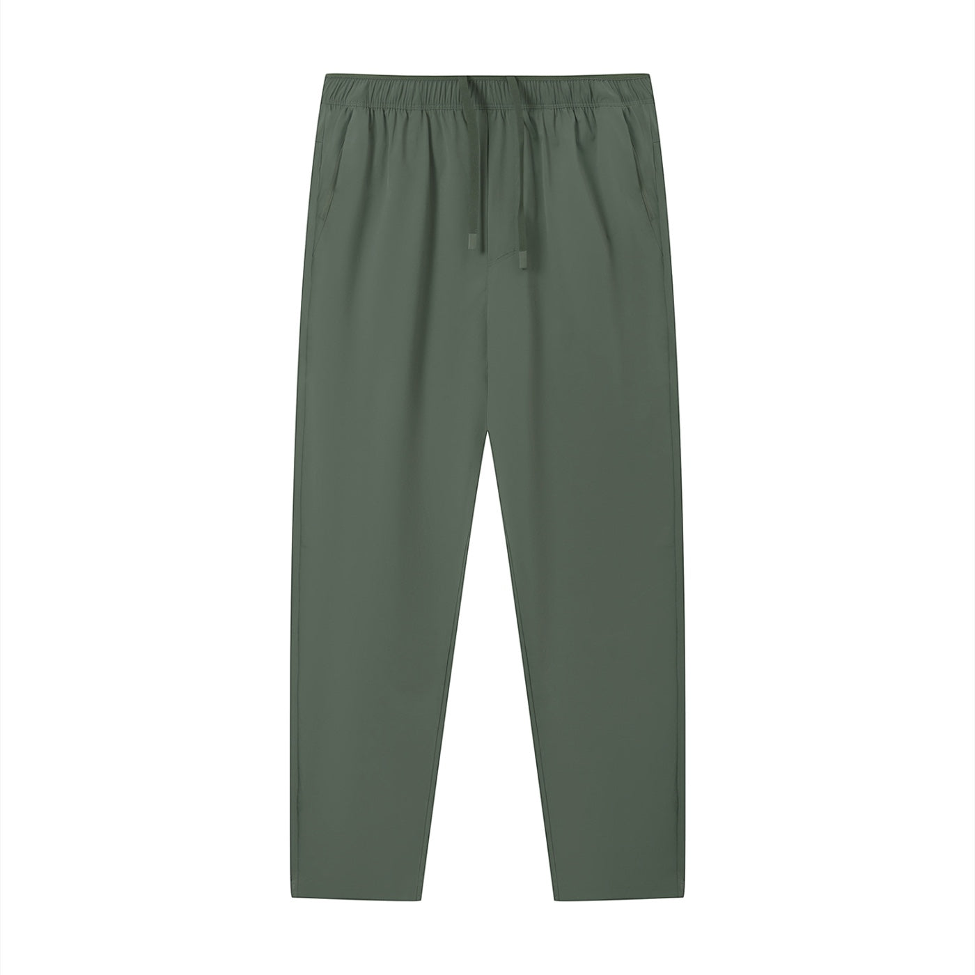 Stryvn olive green unisex performance track pants with drawstring waist and athletic fit.