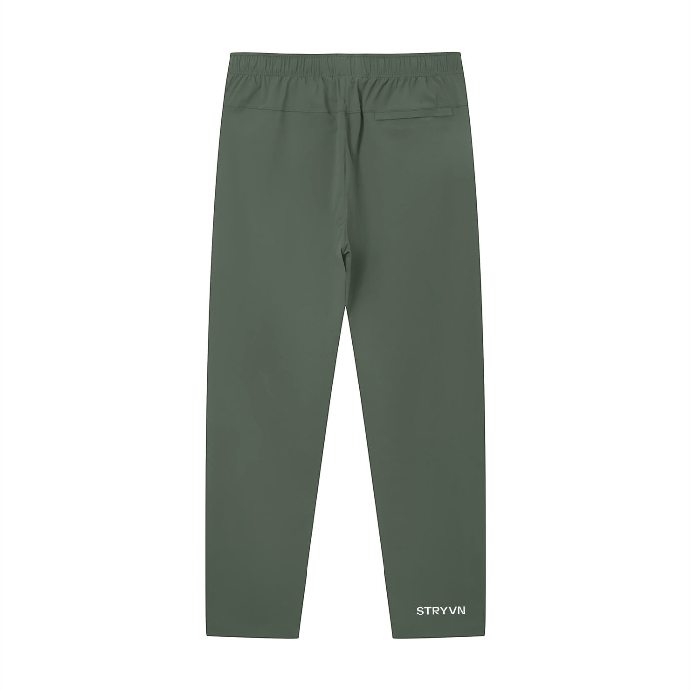 Stryvn olive green unisex performance track pants with athletic fit and lightweight feel.